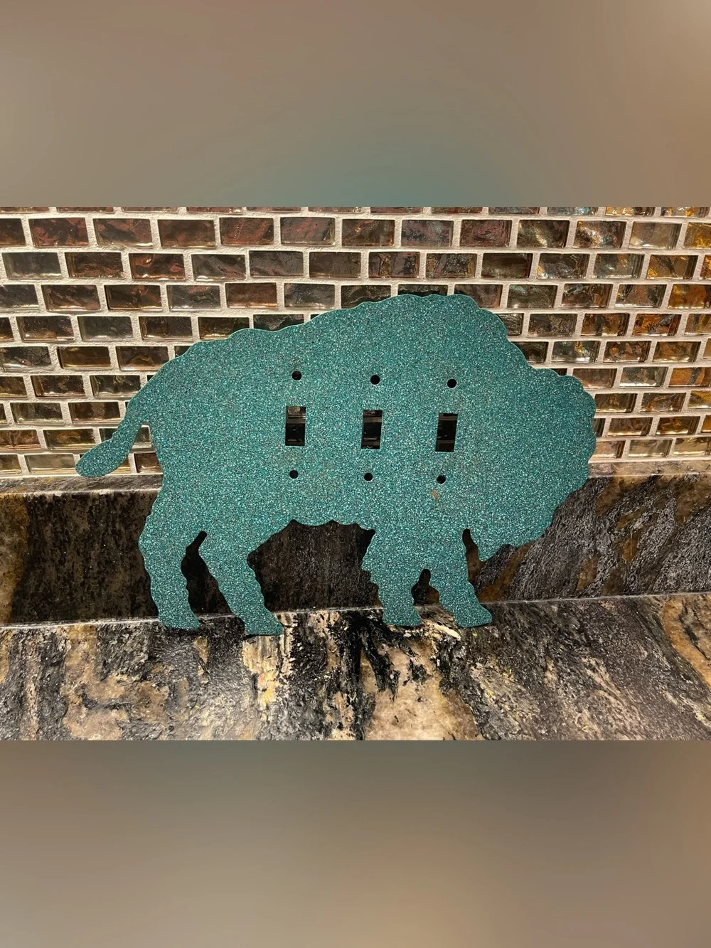 Teal Powdered Paint Metal Bison Switch Plate Cover - Decorative Wall Accent